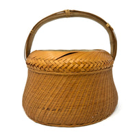 Intricately Woven Vintage Basket with Ceramic Insert from the Philippines - 8" H X 7.63" Diameter