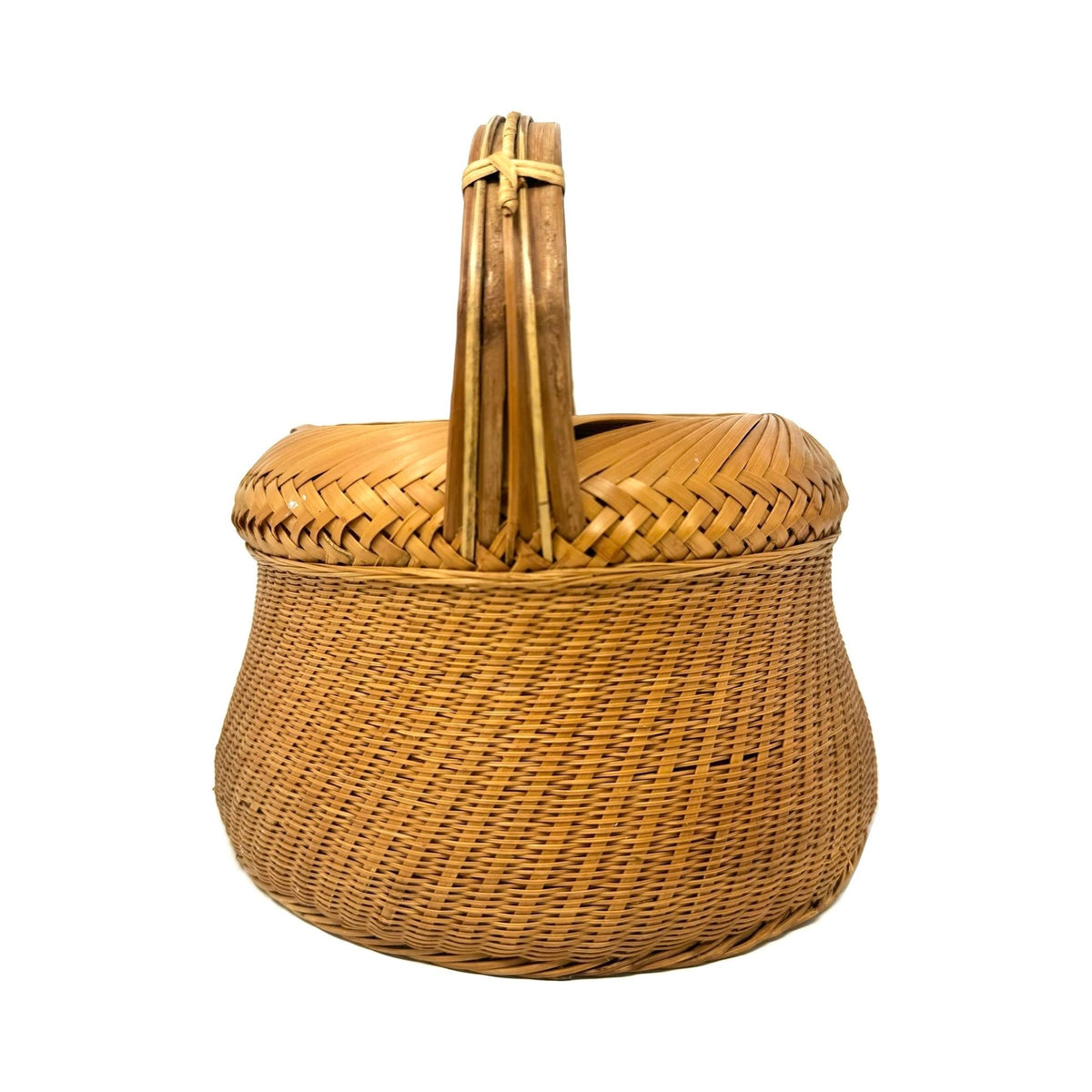 Intricately Woven Vintage Basket with Ceramic Insert from the Philippines - 8" H X 7.63" Diameter