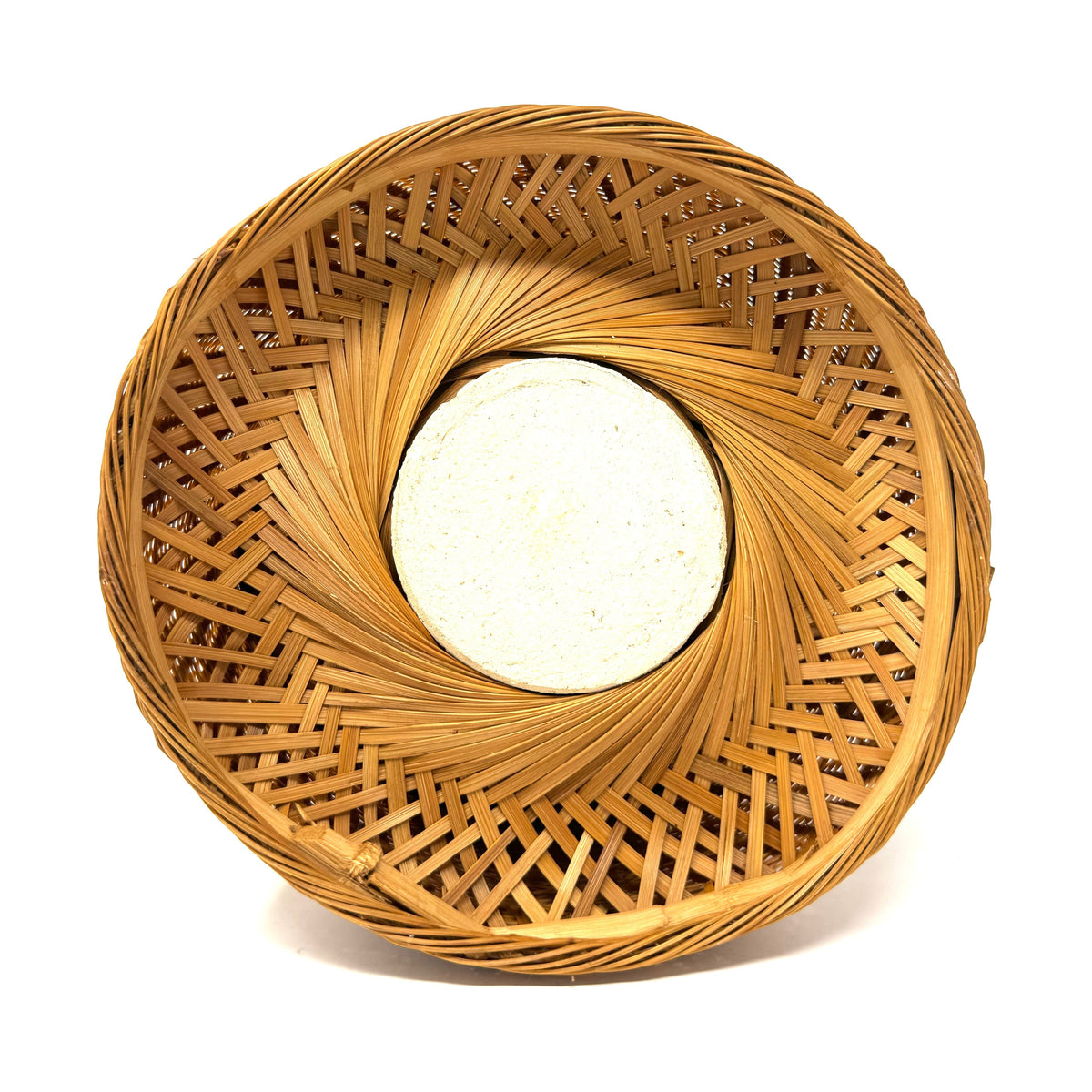 Intricately Woven Vintage Basket with Ceramic Insert from the Philippines - 8" H X 7.63" Diameter