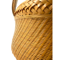 Intricately Woven Vintage Basket with Ceramic Insert from the Philippines - 8" H X 7.63" Diameter