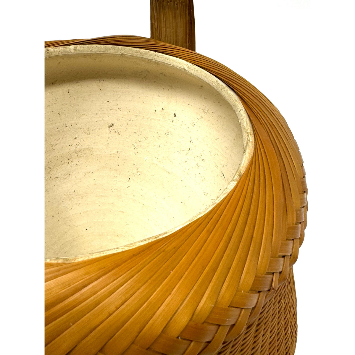 Intricately Woven Vintage Basket with Ceramic Insert from the Philippines - 8" H X 7.63" Diameter