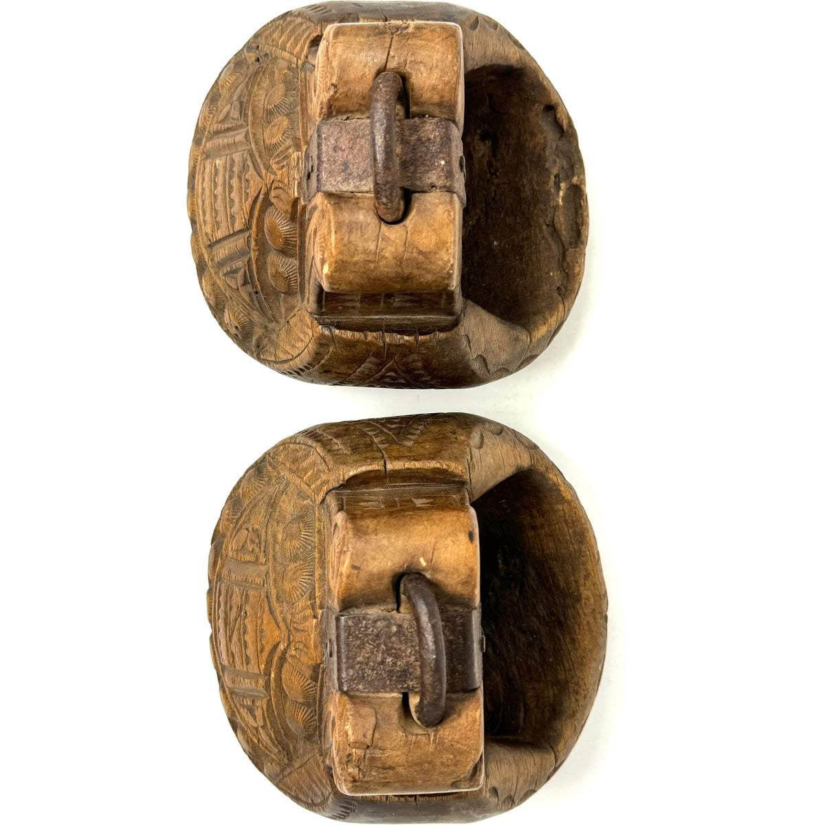 Pair of 19th Century Mapuche Carved Wood Stirrups from Chile/Argentina - 7.5" H X 6.75" W X 7.5" D (Each)