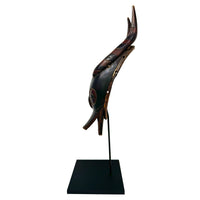 Antique Guro Antelope Mask 'Zamble' from Ivory Coast with Metal Stand - 22.25" H X 5" W X 6.75" D