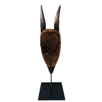 Antique Guro Antelope Mask 'Zamble' from Ivory Coast with Metal Stand - 22.25" H X 5" W X 6.75" D