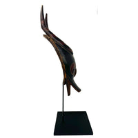 Antique Guro Antelope Mask 'Zamble' from Ivory Coast with Metal Stand - 22.25" H X 5" W X 6.75" D