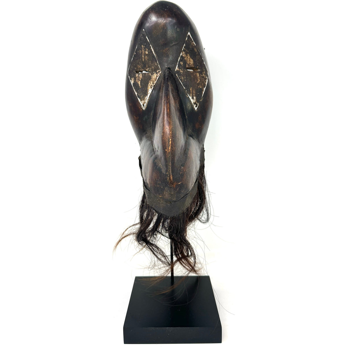 Vintage Dan Peoples Bird Mask depicting Ge Gon from Ivory Coast with Metal Stand - 18.5" H X 5.75" W X 6.5" D