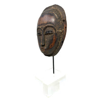 Vintage Baule Portrait Mask from Ivory Coast with Acrylic Stand - 16" H X 6.5" W X 3.5" D