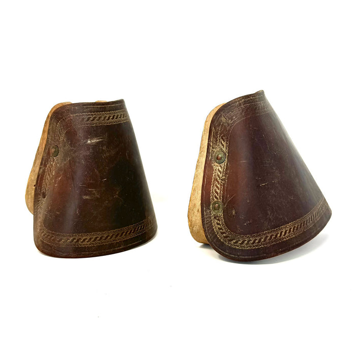 19th Century Tooled Leather & Wood Stirrups/Equestrian Collectible