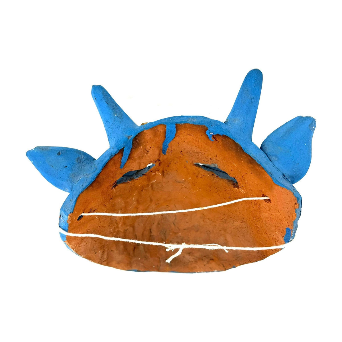 Handpainted Blue-Colored Clay Devil Mask from Ocumicho, Michoacán, Mexico - 8" H X 7" W X 4" D