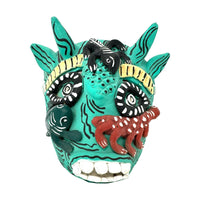 Turquoise-Colored Clay Devil Mask from Ocumicho, Michoacán, Mexico - 8" H X 7" W X 4" D