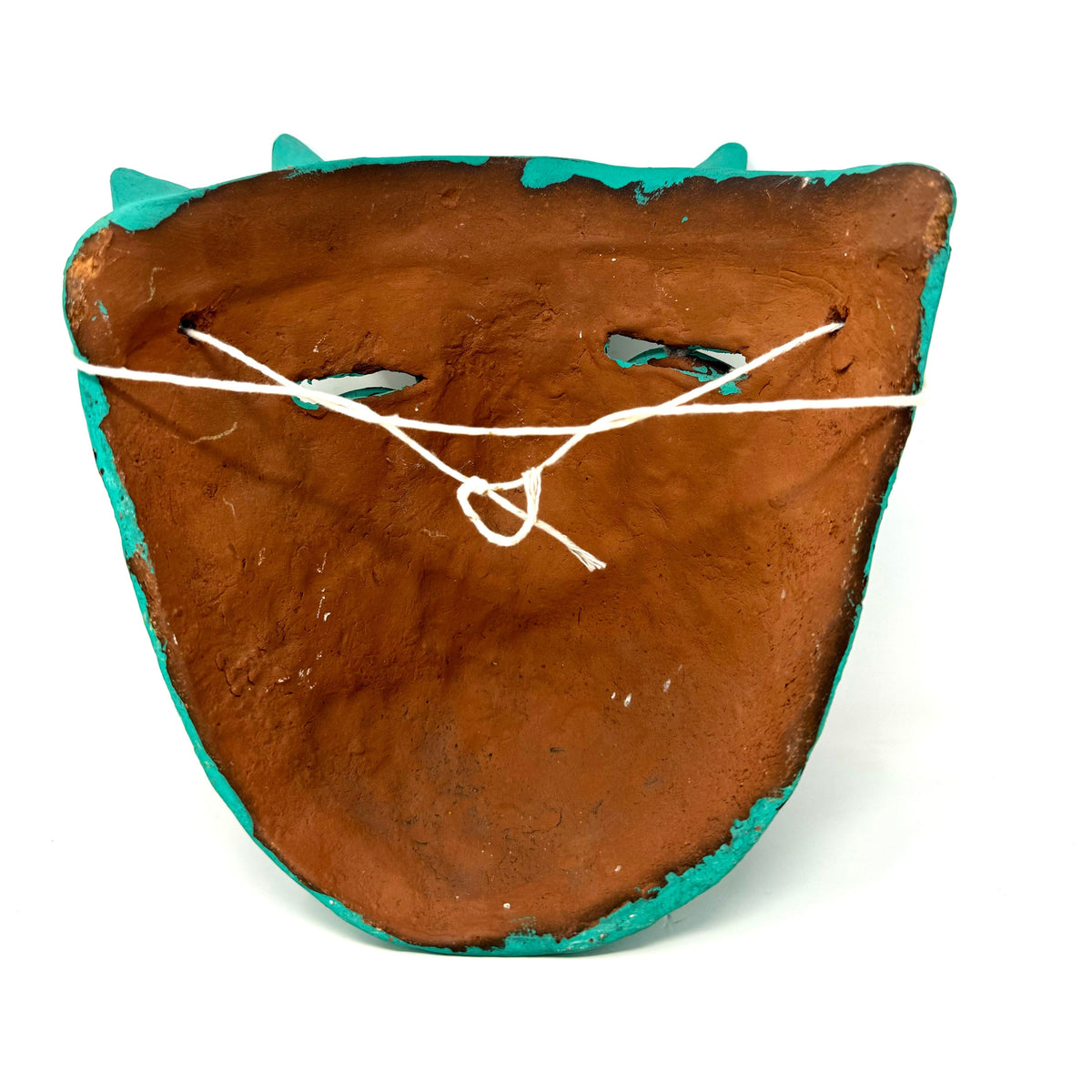 Turquoise-Colored Clay Devil Mask from Ocumicho, Michoacán, Mexico - 8" H X 7" W X 4" D