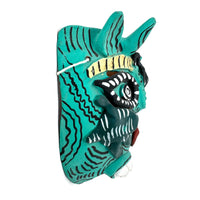 Turquoise-Colored Clay Devil Mask from Ocumicho, Michoacán, Mexico - 8" H X 7" W X 4" D