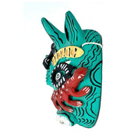 Turquoise-Colored Clay Devil Mask from Ocumicho, Michoacán, Mexico - 8" H X 7" W X 4" D