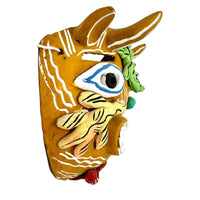 Mustard-Colored Clay Devil/Diablito Mask from Ocumicho, Michoacán, Mexico - 8" H X 7" W X 4" D