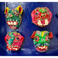 Ortega Family Folk Art Display Plaque of 16 Minature Masks from Mexico - 9.5" H X 8.75" W X 1.38" D