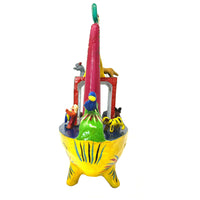 Yellow Mexican Folk Art 'Noah's Ark' by Gerardo Ortega (Calendario Style), Measuring 12.25 Inches Tall by 12.5 Inches Long