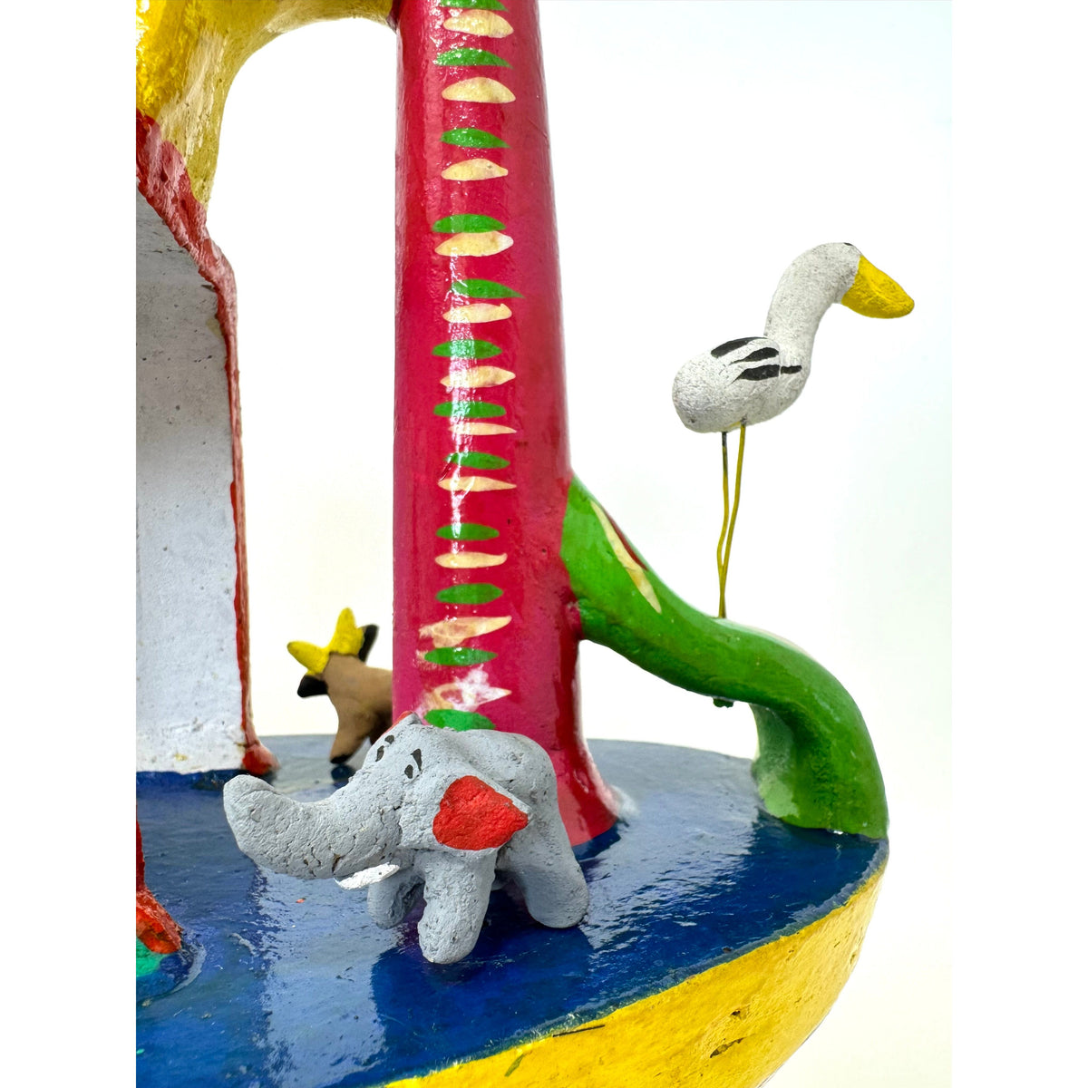 Yellow Mexican Folk Art 'Noah's Ark' by Gerardo Ortega (Calendario Style), Measuring 12.25 Inches Tall by 12.5 Inches Long