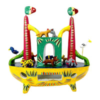 Yellow Mexican Folk Art 'Noah's Ark' by Gerardo Ortega (Calendario Style), Measuring 12.25 Inches Tall by 12.5 Inches Long