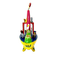 Yellow Mexican Folk Art 'Noah's Ark' by Gerardo Ortega (Calendario Style), Measuring 12.25 Inches Tall by 12.5 Inches Long