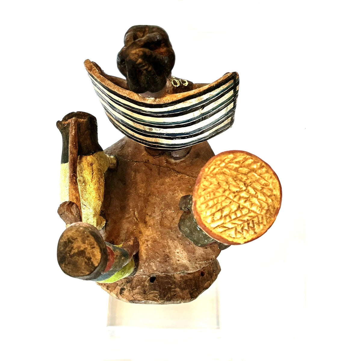 Vintage Guro Mask with Three Figures Atop Head from Ivory Coast with Custom Acrylic Stand - 26" H X 7" W X 8.75" D