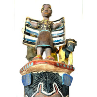 Vintage Guro Mask with Three Figures Atop Head from Ivory Coast with Custom Acrylic Stand - 26" H X 7" W X 8.75" D