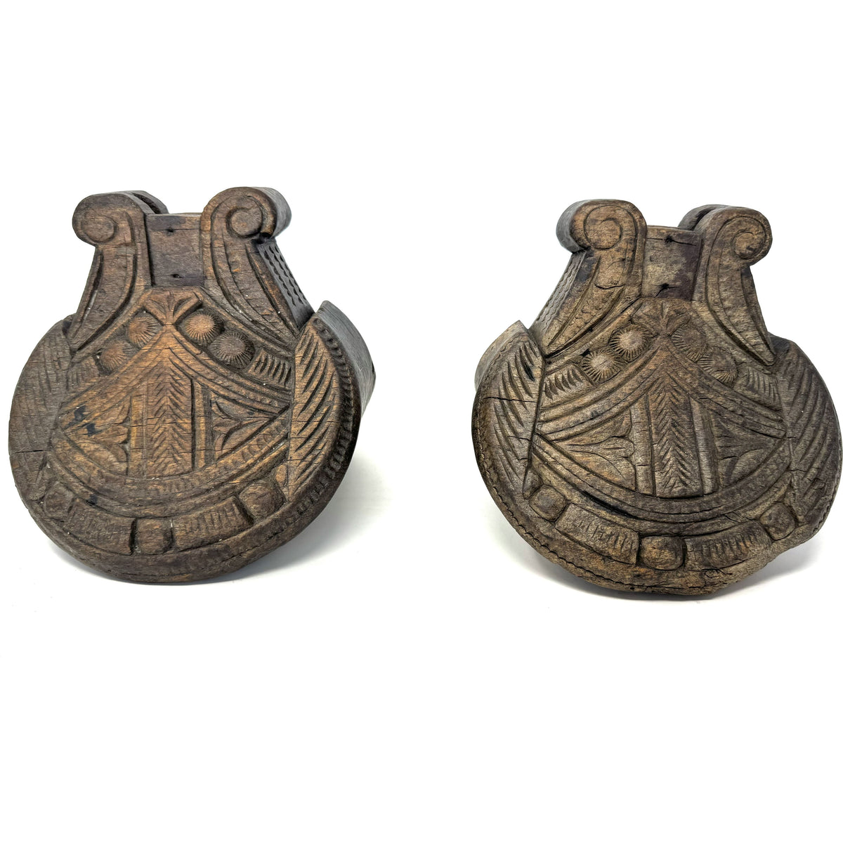 Pair of 19th Century Mapuche Carved Wood Stirrups from Chile/Argentina - 7" H X 7" W X 7.5" D Wide (Each)