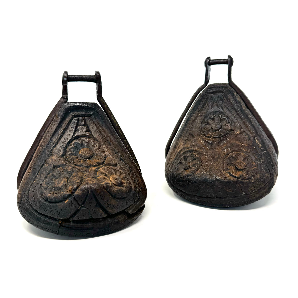 Set of 19th Century Huaso-Style Carved Wood Stirrups from Chile/Argentina