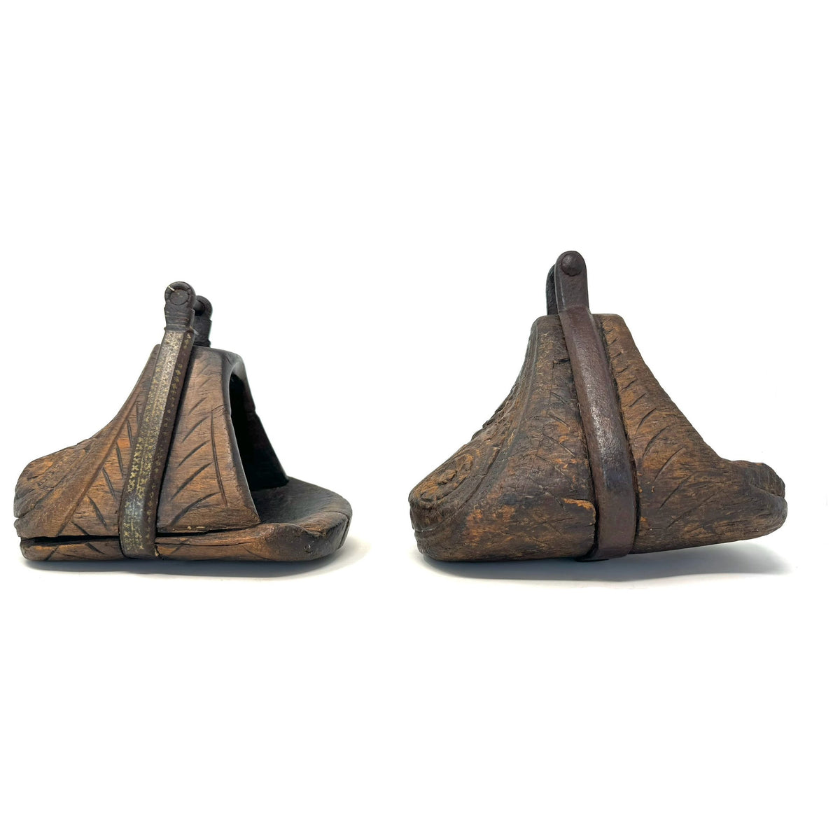 Set of 19th Century Huaso-Style Carved Wood Stirrups from Chile/Argentina