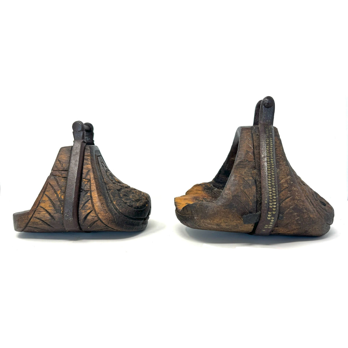 Antique Set of 19th Century Huaso-Style Carved Wood Stirrups/Equestrian Collectible from Chile/Argentina