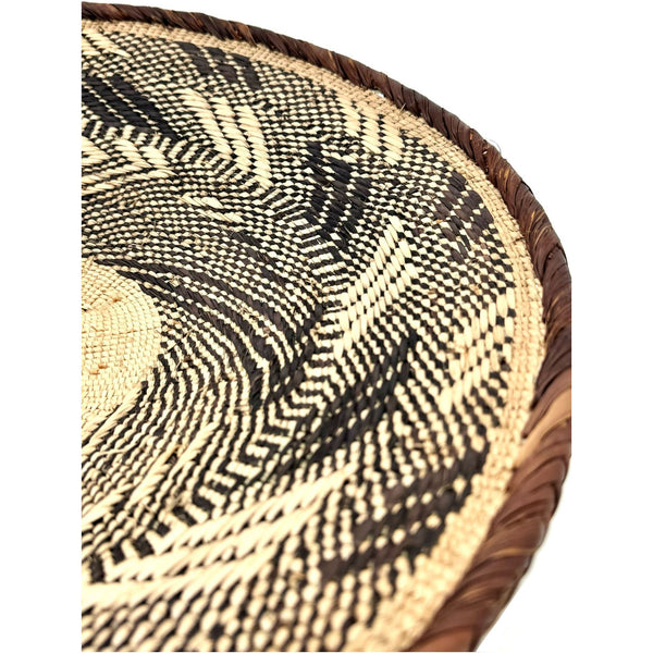 Set of Three Vintage Tongan Handwoven Round Baskets with Geometric Designs in Neutral Earth Tones from Zimbabwe