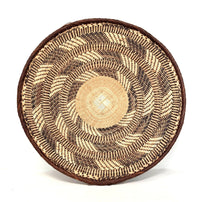 Set of Three Vintage Tongan Handwoven Round Baskets with Geometric Designs in Neutral Earth Tones from Zimbabwe