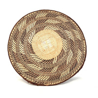 Set of Three Vintage Tongan Handwoven Round Baskets with Geometric Designs in Neutral Earth Tones from Zimbabwe