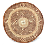 Set of Three Vintage Tongan Handwoven Round Baskets with Geometric Designs in Neutral Earth Tones from Zimbabwe