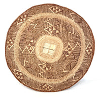 Set of Three Vintage Tongan Handwoven Round Baskets with Geometric Designs in Neutral Earth Tones from Zimbabwe