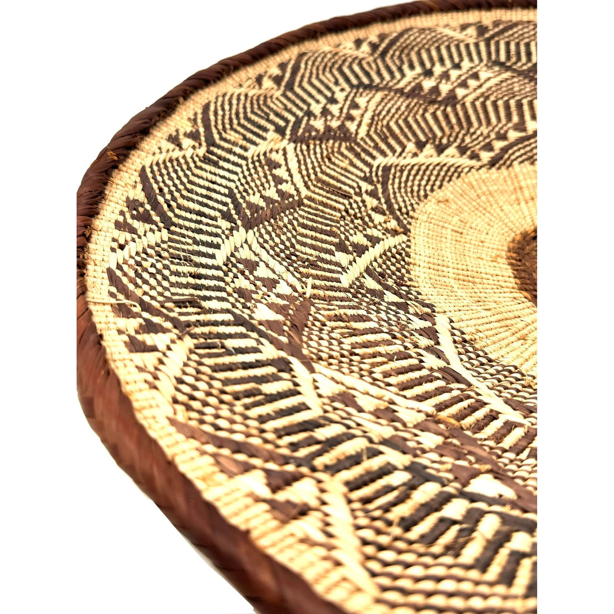 Set of Three Vintage Tongan Handwoven Round Baskets with Geometric Designs in Neutral Earth Tones from Zimbabwe