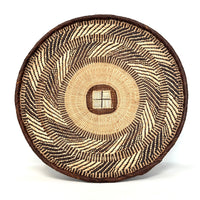 Set of Three Vintage Tongan Handwoven Round Baskets with Geometric Designs in Neutral Earth Tones from Zimbabwe