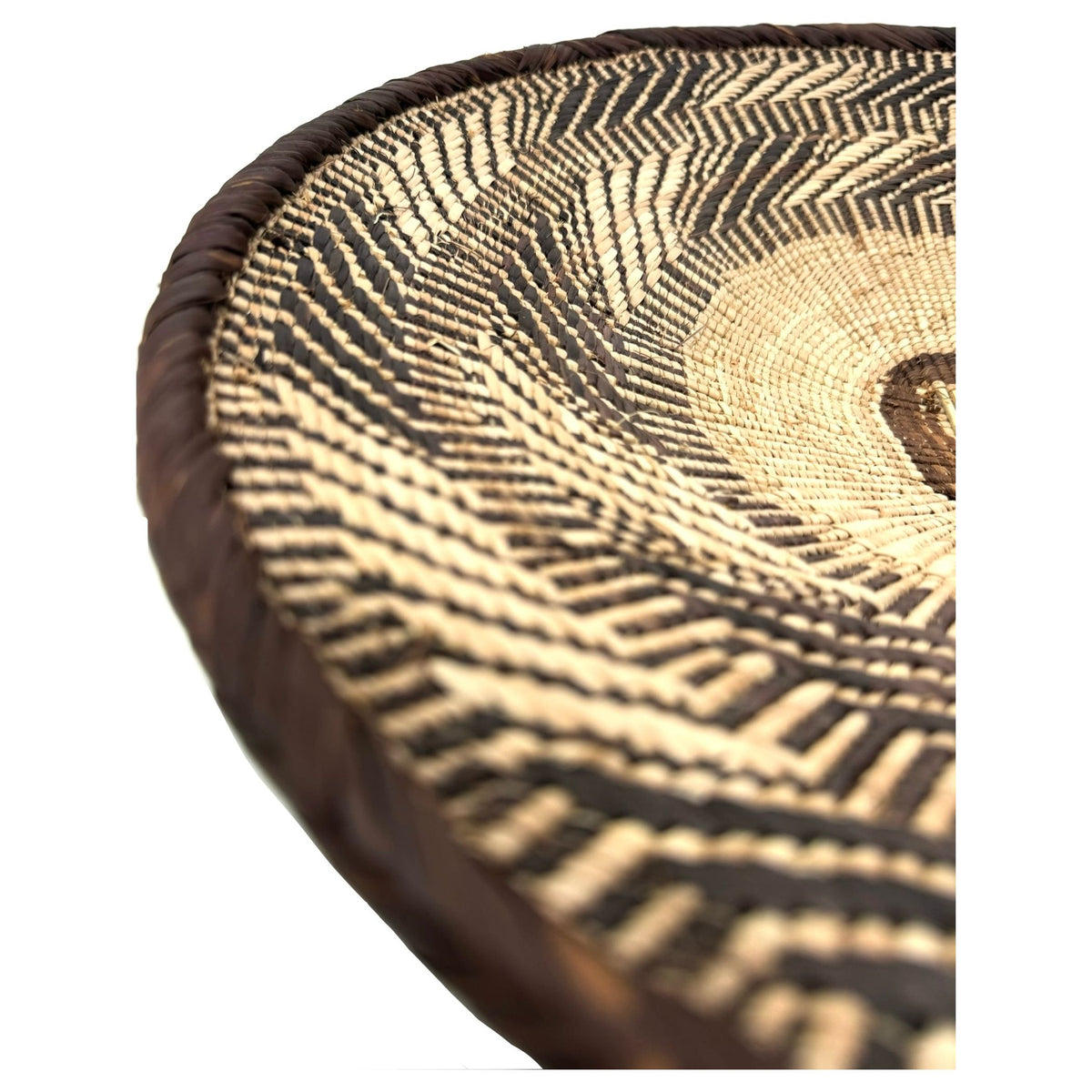 Set of Three Vintage Tongan Handwoven Round Baskets with Geometric Designs in Neutral Earth Tones from Zimbabwe