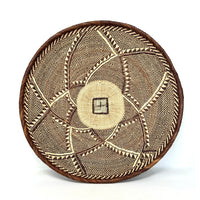 Set of Three Vintage Tongan Handwoven Round Baskets with Geometric Designs in Neutral Earth Tones from Zimbabwe