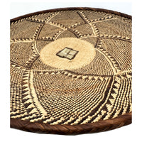 Set of Three Vintage Tongan Handwoven Round Baskets with Geometric Designs in Neutral Earth Tones from Zimbabwe