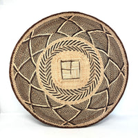 Set of Three Vintage Tongan Handwoven Round Baskets with Geometric Designs in Neutral Earth Tones from Zimbabwe