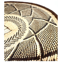 Set of Three Vintage Tongan Handwoven Round Baskets with Geometric Designs in Neutral Earth Tones from Zimbabwe