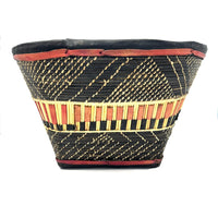 Vintage Burkina Faso Wedding Basket with Natural Buff, Black and Red Coloration Measuring 17 Inches Diameter by 10 Inches Tall