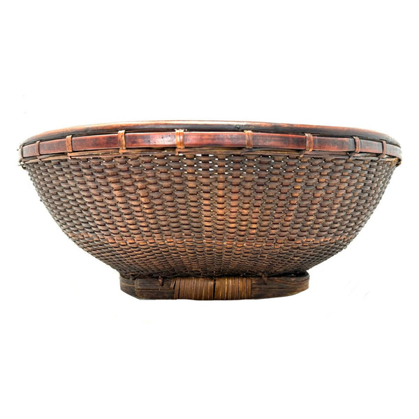 Vintage Philippine Large Round Dark Brown Grain Labba Basket