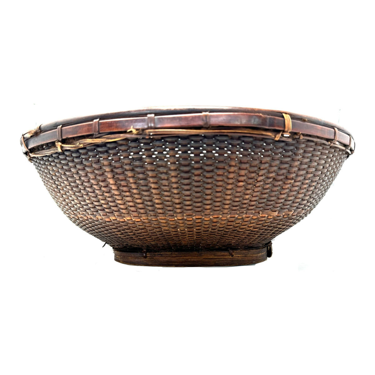 Vintage Philippine Large Round Dark Brown Grain Labba Basket