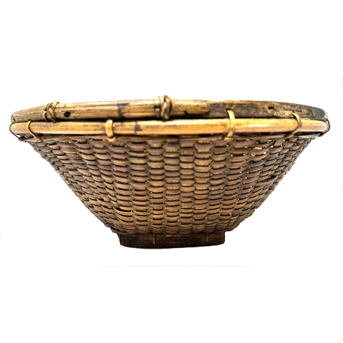 Large Vintage Round Labba Grain Basket with Natural Buff and Brown Coloration from the Philippines