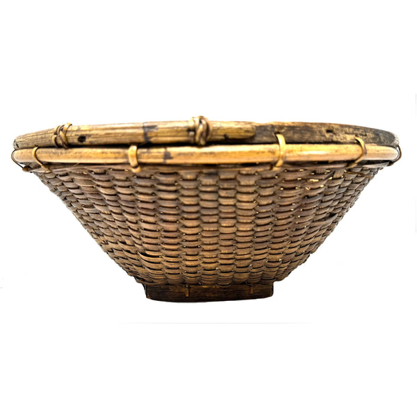 Large Vintage Round Labba Grain Basket with Natural Buff and Brown Coloration from the Philippines