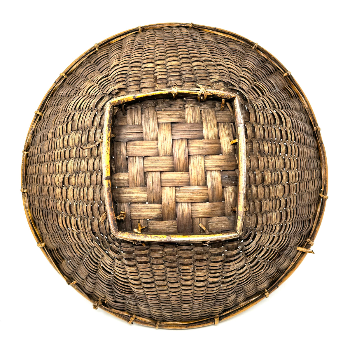 Large Vintage Round Labba Grain Basket with Natural Buff and Brown Coloration from the Philippines