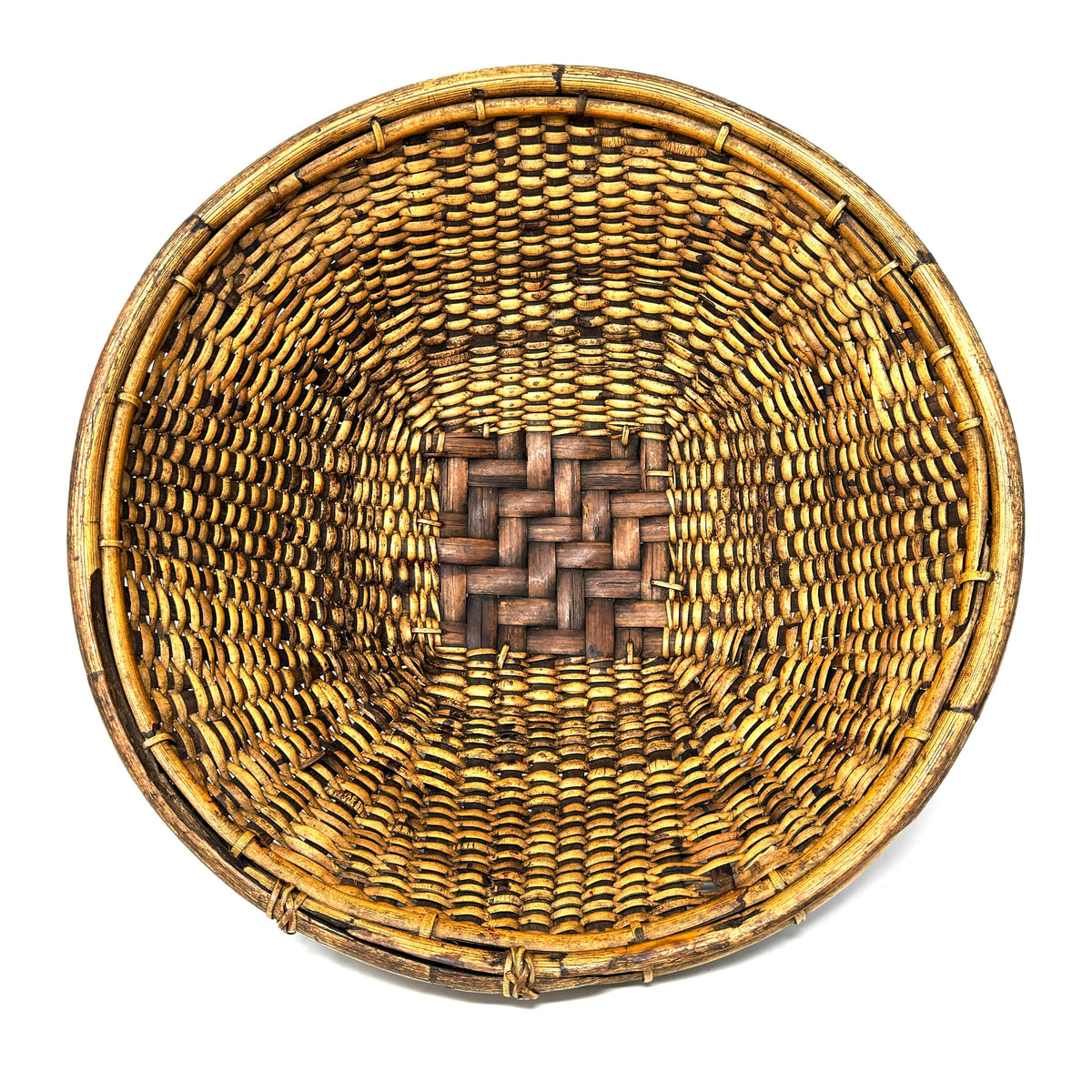 Large Vintage Round Labba Grain Basket with Natural Buff and Brown Coloration from the Philippines