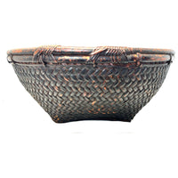 Large Vintage Round Labba Grain Basket with Dark Brown Coloration from the Philippines