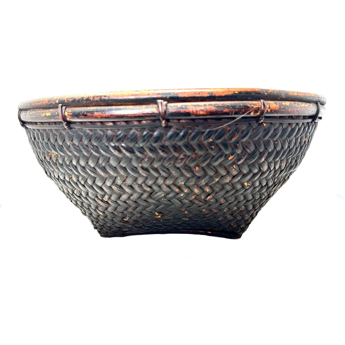 Large Vintage Round Labba Grain Basket with Dark Brown Coloration from the Philippines